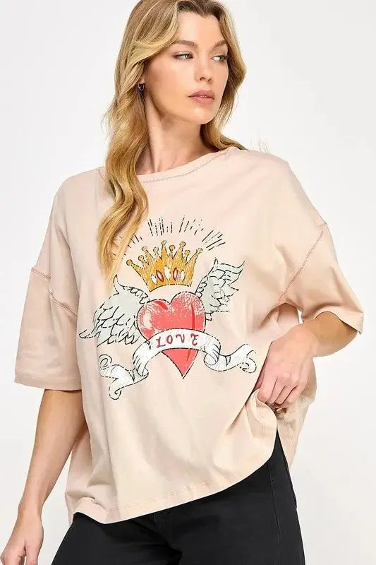 SAGE+FIG Love-Inspired Graphic Oversized T-Shirt for Women - Love Salve
